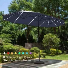 13ft Patio Umbrella Double-Sided Outdoor Market Sun Shade w/120 LED Lights Navy