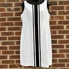 Talbots Sleeveless White With Black Stripe Shift Lined Dress Size 10 P