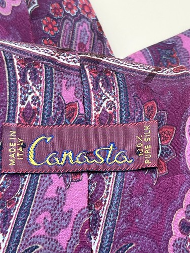 Cravatta collo vintage Canasta 100% seta ITALIA rosso/fucsia paisley seta cravatta - Foto 2 di 6
