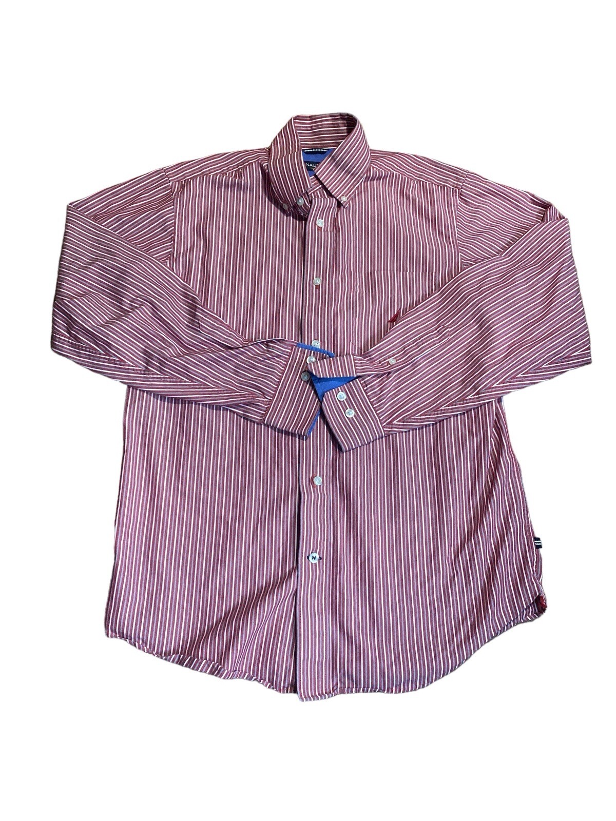 Nautica Mens Multicolor Striped Long Sleeve Button Down Shirt Size Small