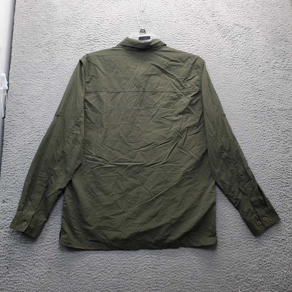 东山运动钓鱼衬衫男式大号绿色尼龙口袋纽扣 — 第 2/4 张图片