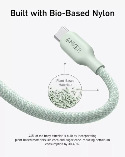 Anker 240W USB-C Fast Charging Cable 3ft Bio-Braided for iPhone 15/Galaxy S23+ - Picture 2 of 6