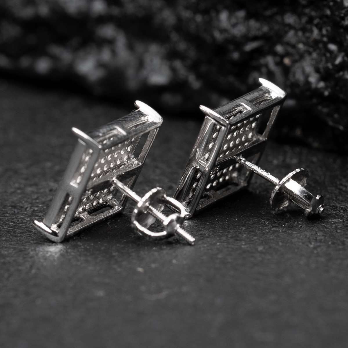 Men's 925 Sterling Silver Hip Hop Square Flat Screen Stud