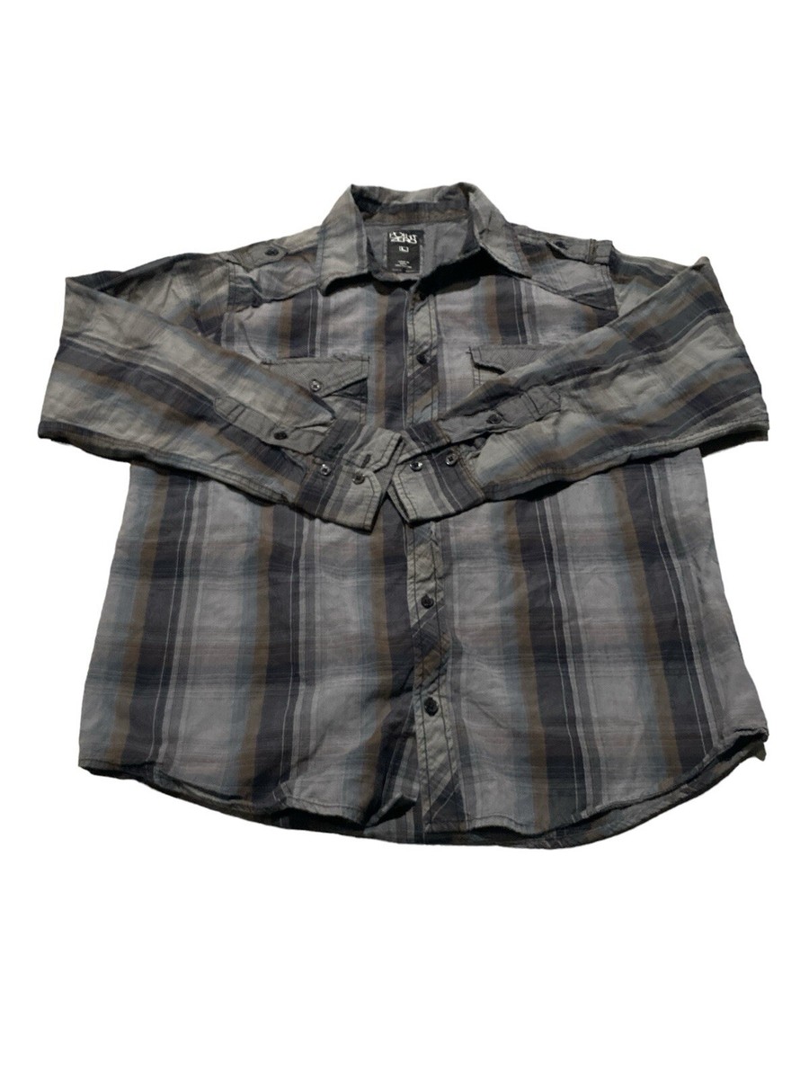 Point Zero Men's Gray Plaid Long Sleeve Button Down Shirt Size