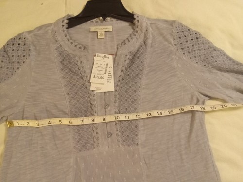 NWT Vintage X America Gray Long Bell Sleeve Shirt Size S. W/ Lace Accents V-neck - Picture 6 of 12