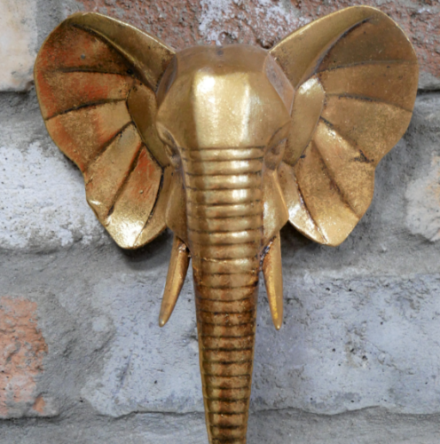 Oro Cabeza de elefante Ornamento de decoración de arte de pared - Imagen 1 de 6