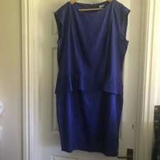 F & F Royal Blue Linen Mix Shift Dress Size 20 UK -Cap Sleeve, Peplum Waist