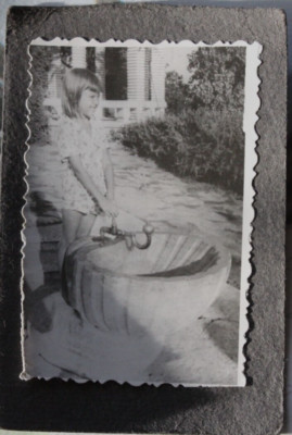 Photo 1969 Water Basin Fountain Faucet Girl Woman Girl Sports Vintage G2