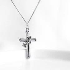 925 Sterling Silver Cross Jesus with Crown Ring Pendant Necklace 18" Gift D14