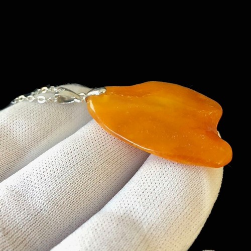 Poland Natural Translucent Baltic Amber Pendant 925 Silver Necklace, mark '925' - Picture 6 of 10