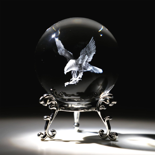 Engraved Eagle Crystal Ball Paperweight with Stand 60Mm 3D Laser Etched Bald Eag