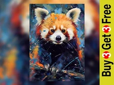 Vibrant Red Panda Art Print - Expressive Watercolor Portrait 5" x 7"