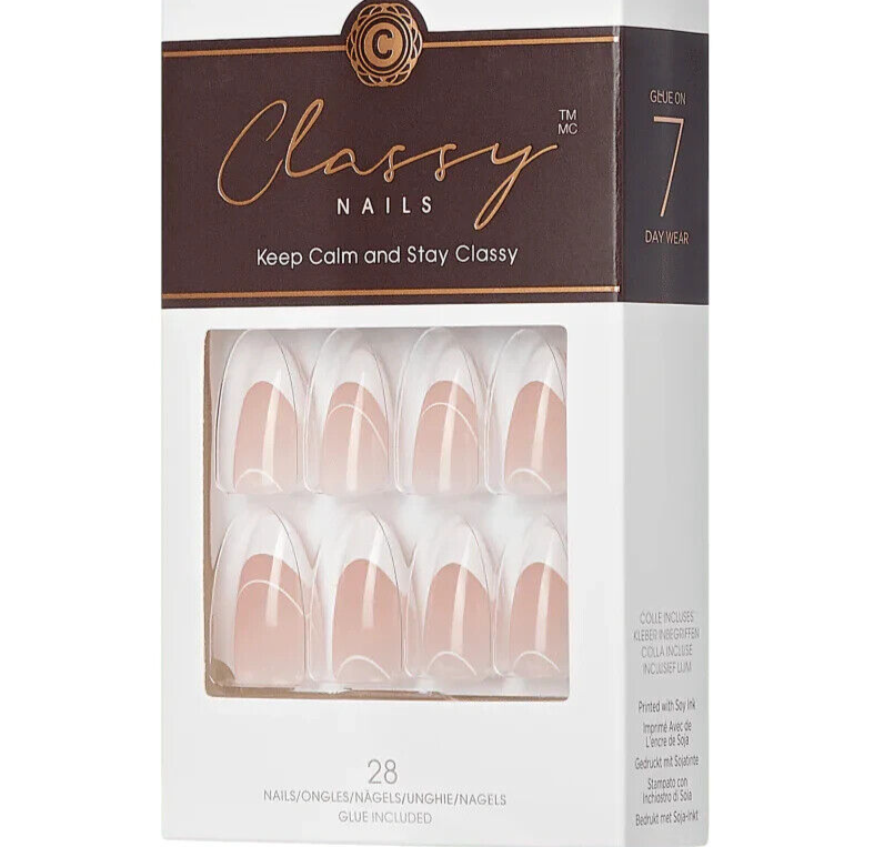 KISS CLASSY FRENCH FALSE NAILS Glue-On NEW with GLUE MEDIUM LENGTH WHITE DRESS