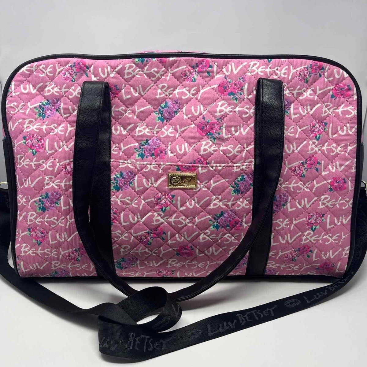 betsey johnson weekender duffel travel tote bags Luv Betsey Johnson Weekender Pink Floral Logo Print Duffel Travel Bag