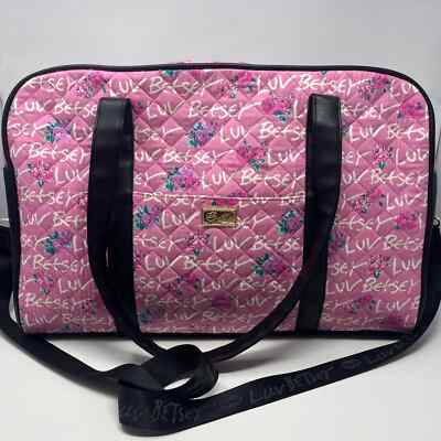 Luv Betsey Johnson Weekender Pink Floral Logo Print Duffel Travel