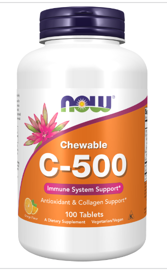 NOW Foods Vitamin C-500, Orange, 100 Chewable Tablets