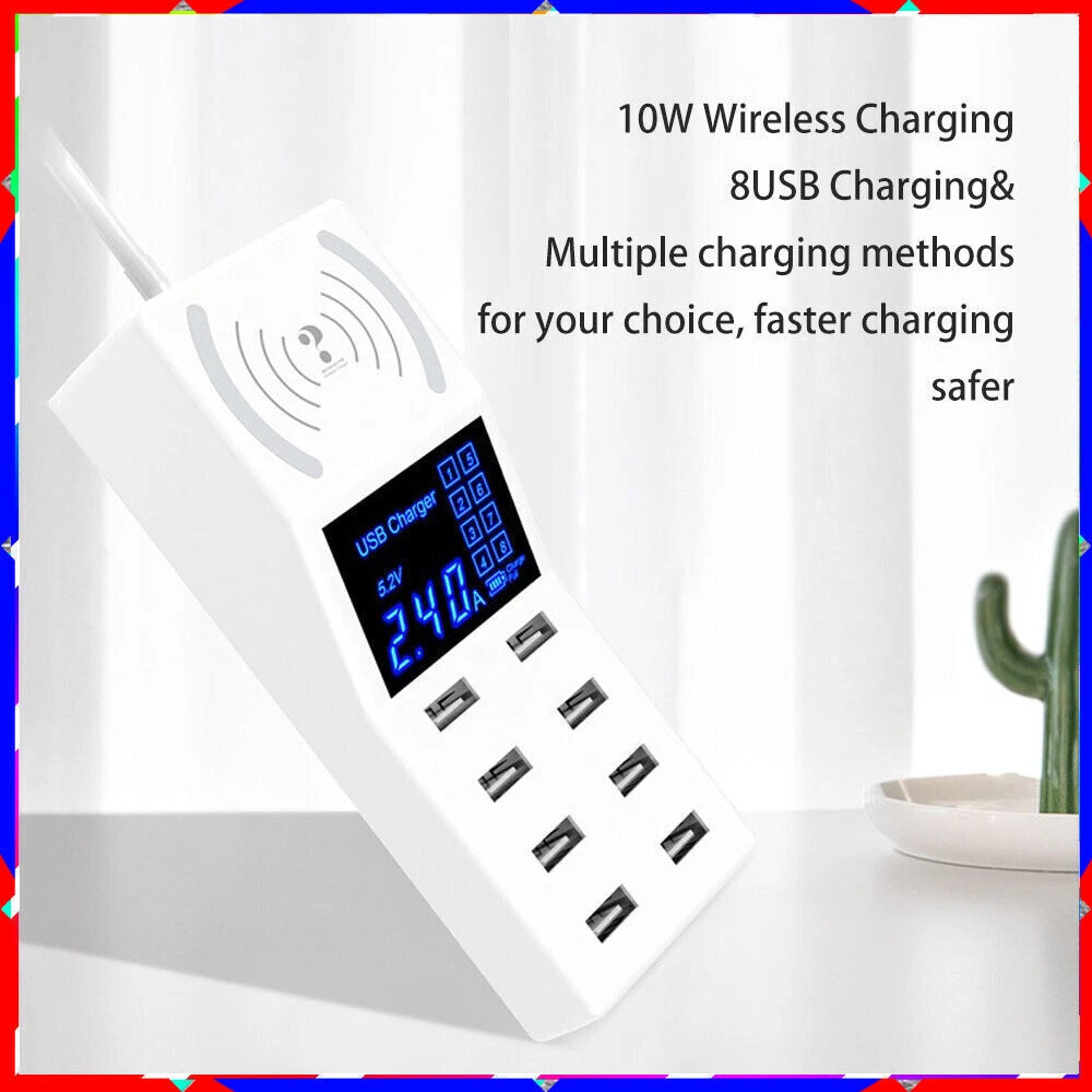 8-Port USB Hub with Wireless Charging Pad & Non-Slip Base 5V8A 8-Port USB Hub with Wireless Charging Pad & Non-Slip Base 5V8A