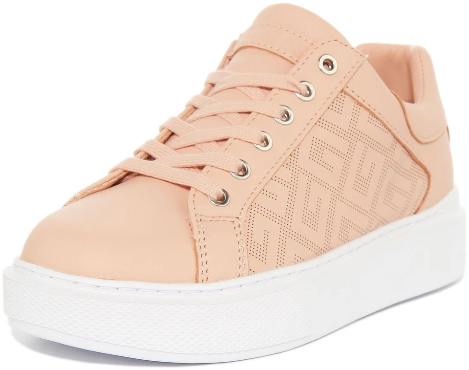 GUESS Ivee Caña Baja Cordones Cuero Mujer Zapatillas Rosa UK 3-8 - Imagen 2 de 4