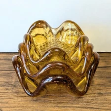 Vintage - Set of 3 MCM Nesting Amber Wavy Glass Ashtrays, 4½" Largest