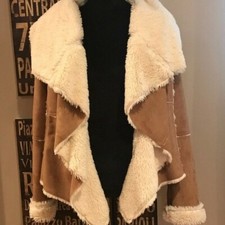 Women's Faux Sherpa Shearling Fur Wrap Jacket In Medium (uk 10)