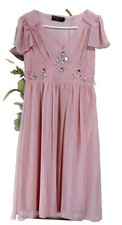 Debenham's women's pink crystal beaded sleevless chiffon dress.
