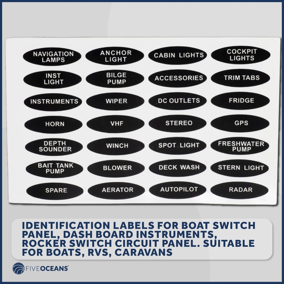 Boat Switch Panel Labels, Boat Dash Board Instruments Decal, Waterproof