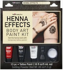 Tulip Body Art Henna Effects Paint Kit Temporary Tattoos Paints Stencils 13 Pcs