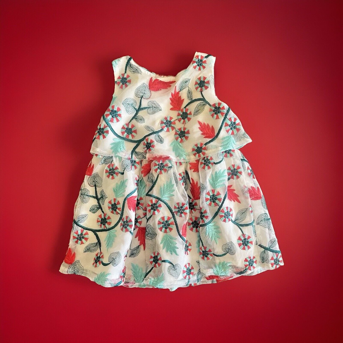 12 Mo Genuine Kids Oshkosh Girls Baby Dress Candy Flower White Christmas Holiday