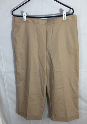 Alfred Dunner Women Sz 12 Capri Pants Beige Khaki Elastic Waist Pull On Crop Cuf