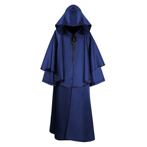 Mens Cape Cloak Long Loose Poncho Hooded Jacket Coat Top Medieval Costume - Picture 4 of 15