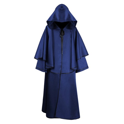 Mens Casual Cape Cloak Long Loose Poncho Hooded Jacket Coat Medieval Costume Top - Picture 1 of 15