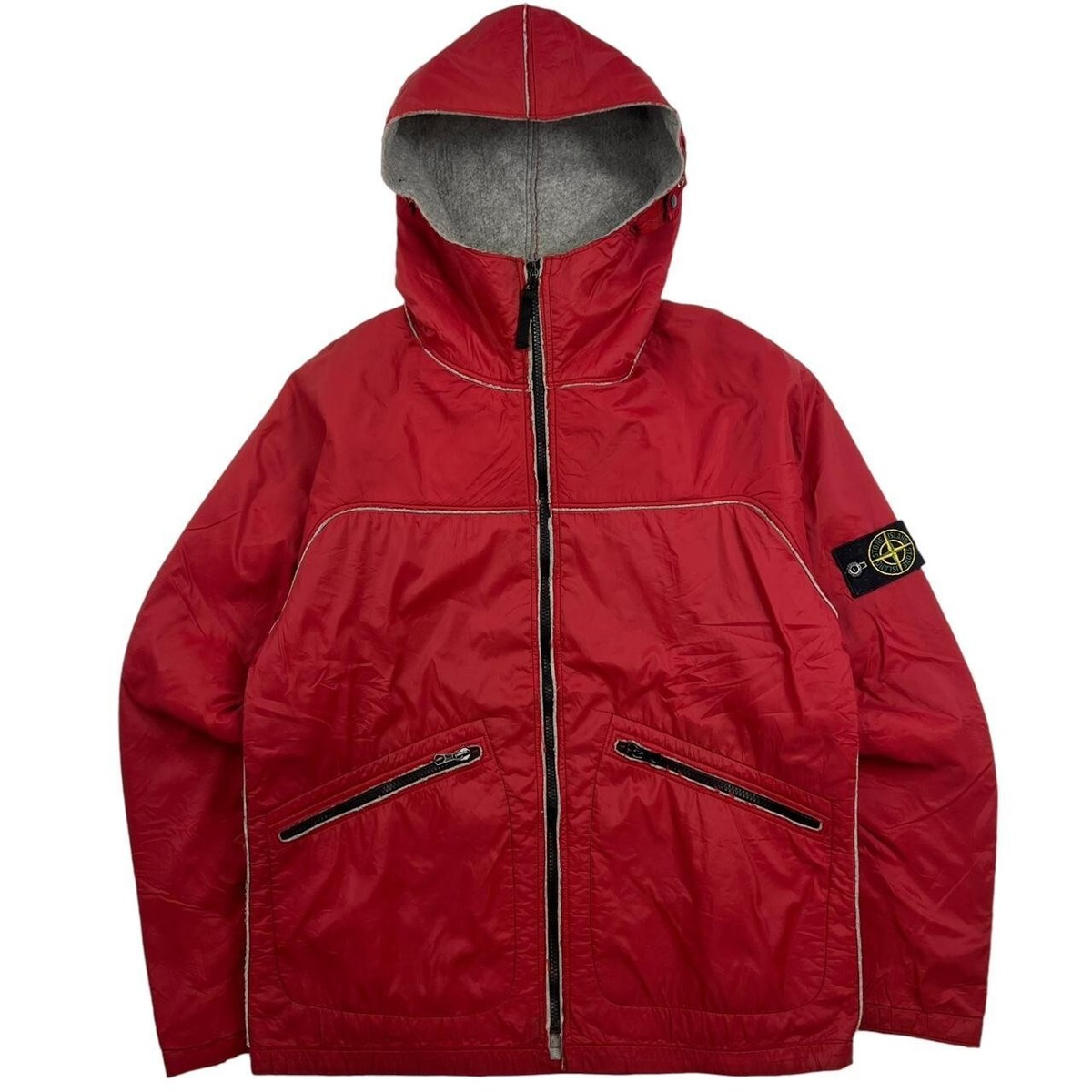 Vintage 2003 Stone Island Red Wool Lined Nylon Shell Jacket (Small