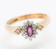 Vintage 9ct Gold Natural Ruby & Diamond Elegant Ladies Ring Size N - UK Hallmark