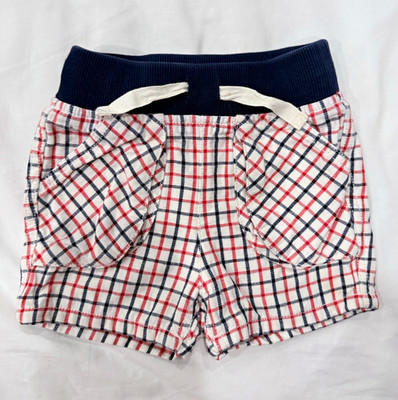 Hanna Andersson Plaid Cotton Drawstring Shorts 6-9 Months Elastic Waist Pockets