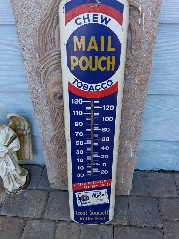 Vintage Advertising Thermometer Sign, ChewMail Pouch Tobacco