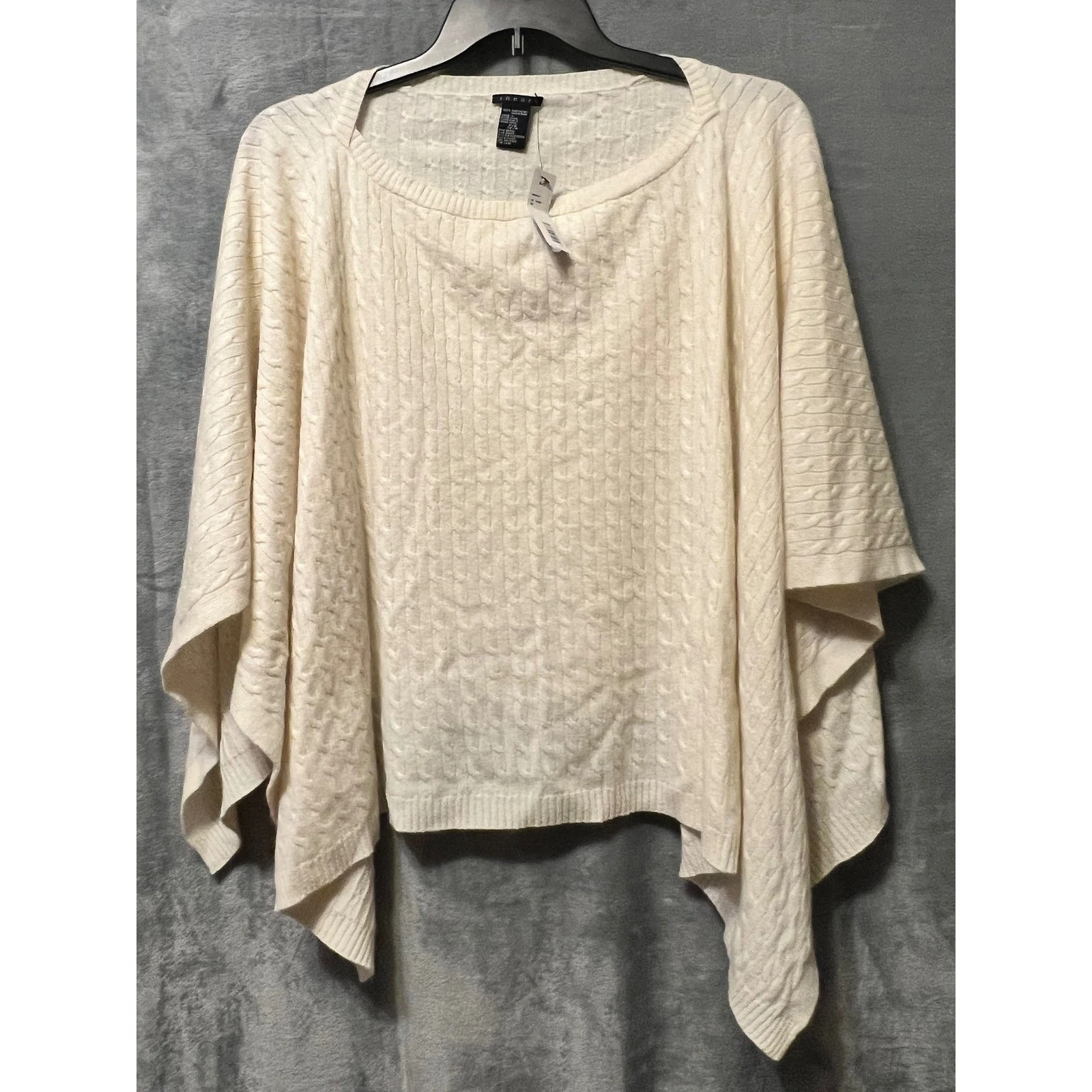Theory Cashmere Sweater P/S Ivory Cable Knit Poncho Cape Crop Soft Luxury NWT