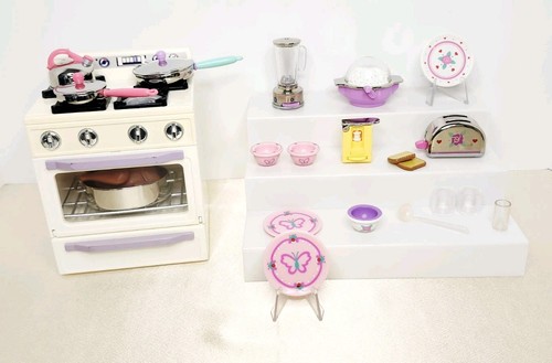 Vtg TYCO Kitchen Littles LOT W Deluxe Stove, Cookware, Appliances, Dishes - 1996