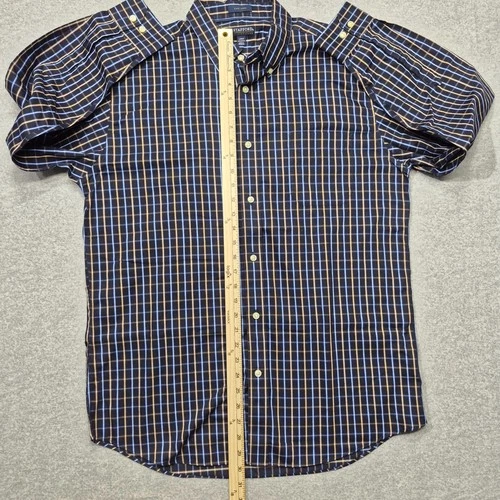 Stafford Signature Mens Shirt L Blue Yellow Plaid Button Down Wrinkle Iron Free image 4