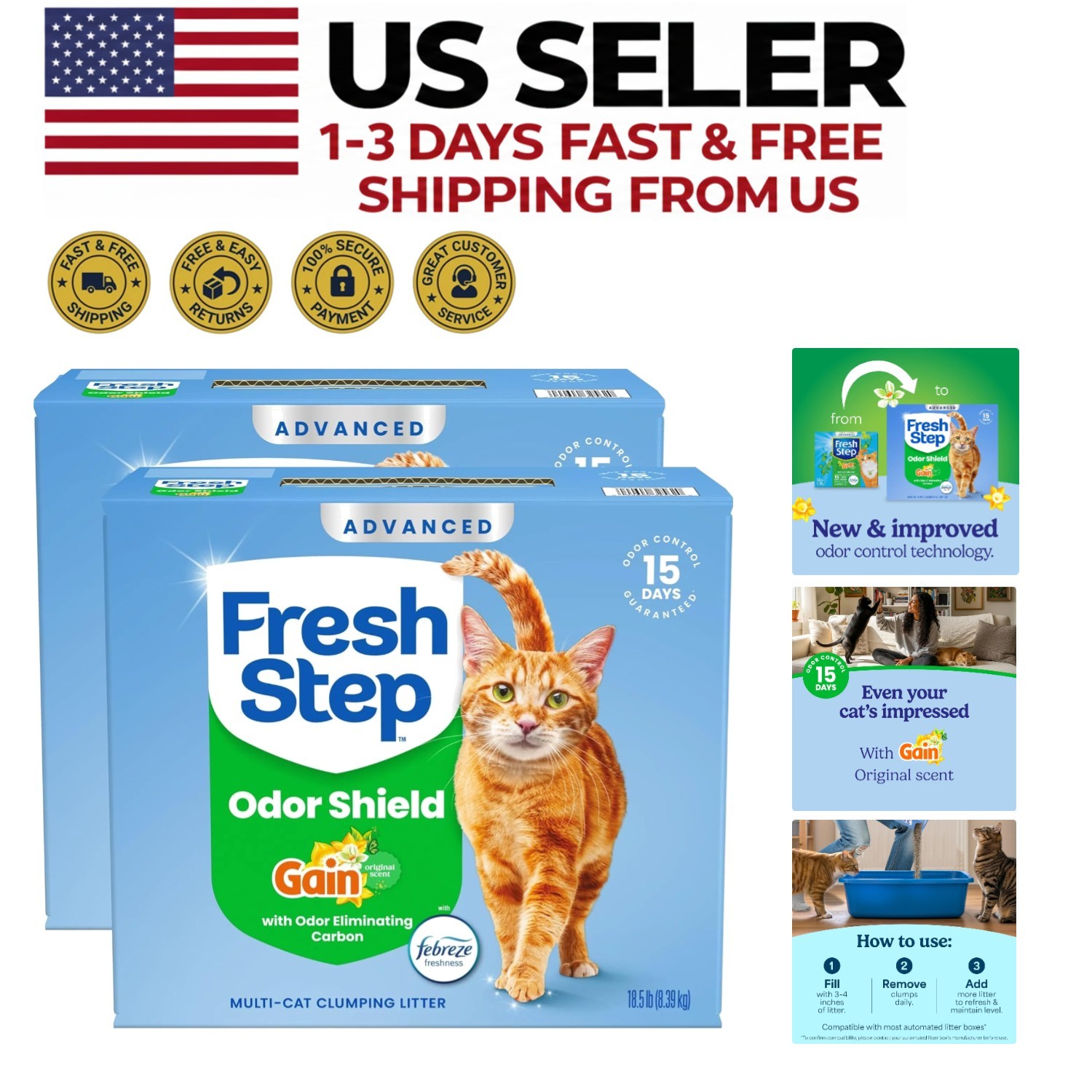 2 Pack Multi Cat Clumping Litter Odor Shield Fresh Scent 18.5 lb Each