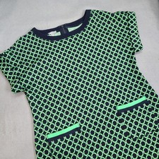 T by Talbots Shift Dress Navy Green Geometric Chain Link Pockets Women Size MP