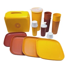 Vintage 80s Tupperware Picnic Pack Hostess Set Starburst Soft Cooler 12 Pc NOS