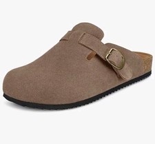 Womens Suede Clogs Genuine Leather Mules Cork Sandals w/arch Support Sz 10 Brown