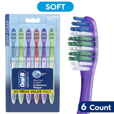 Oral-B Essential Clean Toothbrushes SOFT Bristles Value 6 PACK