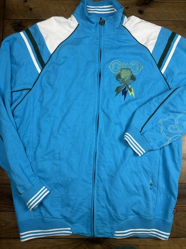 VTG Gino Green Global Men's Guitar Track Jacket 2XL Blue Y2K Full Zip Embroidery - Picture 2 of 10
