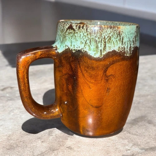 Van Briggle Pottery Brown with Green Drip Glaze Mug 4" H-**