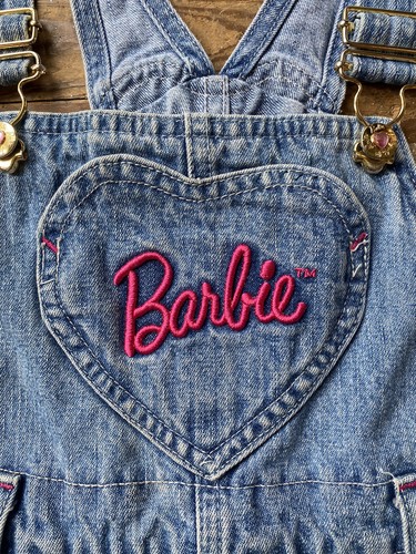 Barbie VTG 1997 Denim Jean Overall Sz 6 Girls Bib Embroidered Pink Bling *READ* - Picture 4 of 12