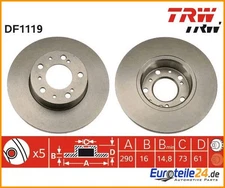 2pcs Brake Disc TRW DF1119 for Peugeot J5 Bus J5 Box