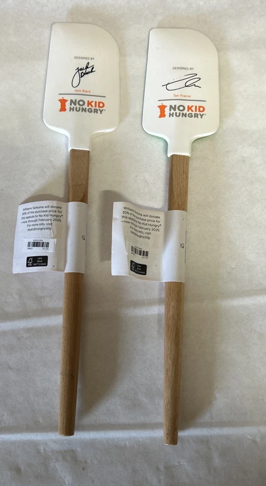Williams Sonoma No Kid Hungry Spatula Wood Handle Set/2 Jack Black Tan France - Image 2 of 4