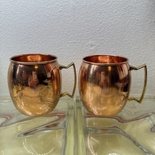 Two Saint Jacques Solid Copper Moscow Mule Mugs Brass Handles Vintage Barware