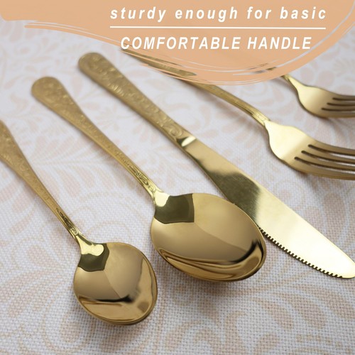 Vintage geschnitztes Gold Edelstahl 20 Teile Besteck Set, goldenes Silberbesteck... - Bild 4 von 6